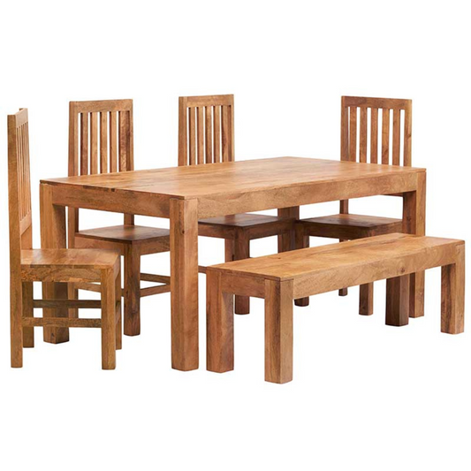 Handcrafted Beech Pine Wood Dining Set