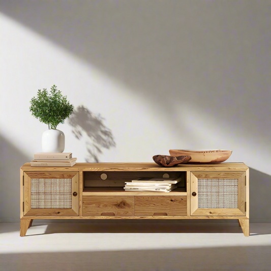 Scandinavian Modern TV Stand with Woven Detail