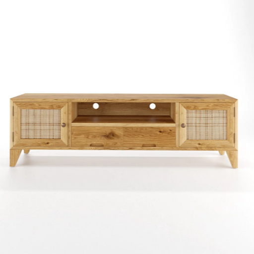 Scandinavian Modern TV Stand with Woven Detail